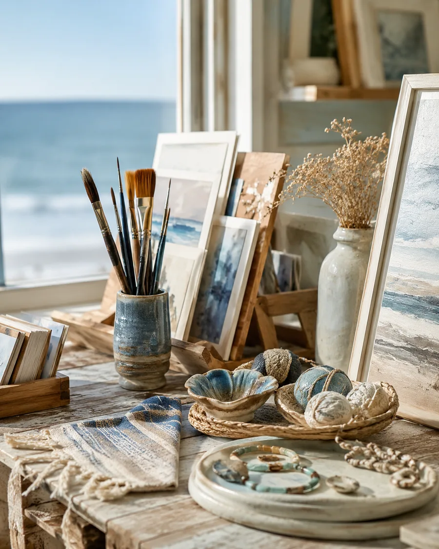 Coastal art studio in Surf City NJ with paintings and local crafts — things to do on Long Beach Island