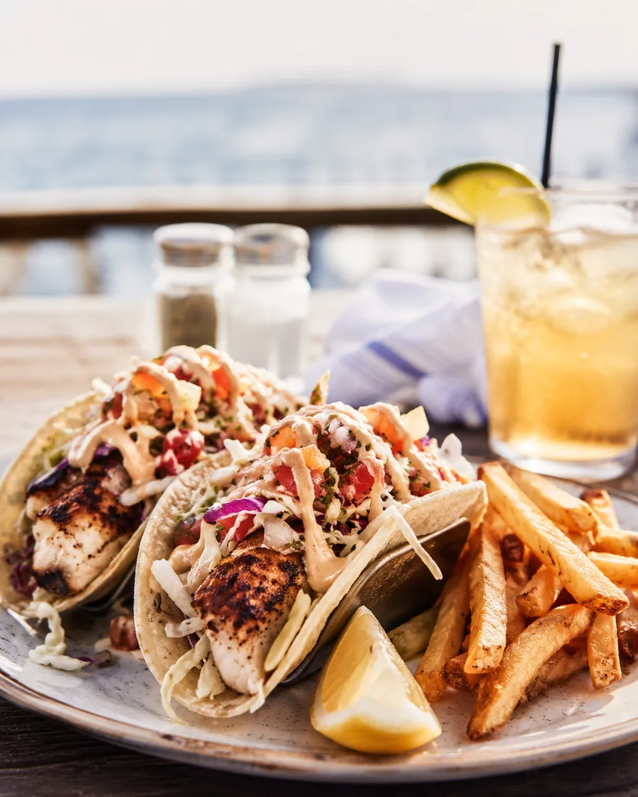 Fish tacos and seafood dining at a Surf City NJ waterfront restaurant on Long Beach Island